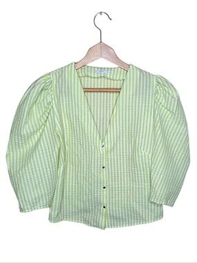Roseanna Lime Green White Striped Puff Sleeve Blouse FR Size 38